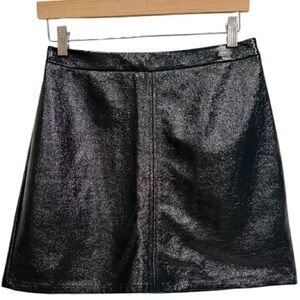 Shiny Glossy black faux crinkle patent leather mini skirt Free Press S NEW vegan